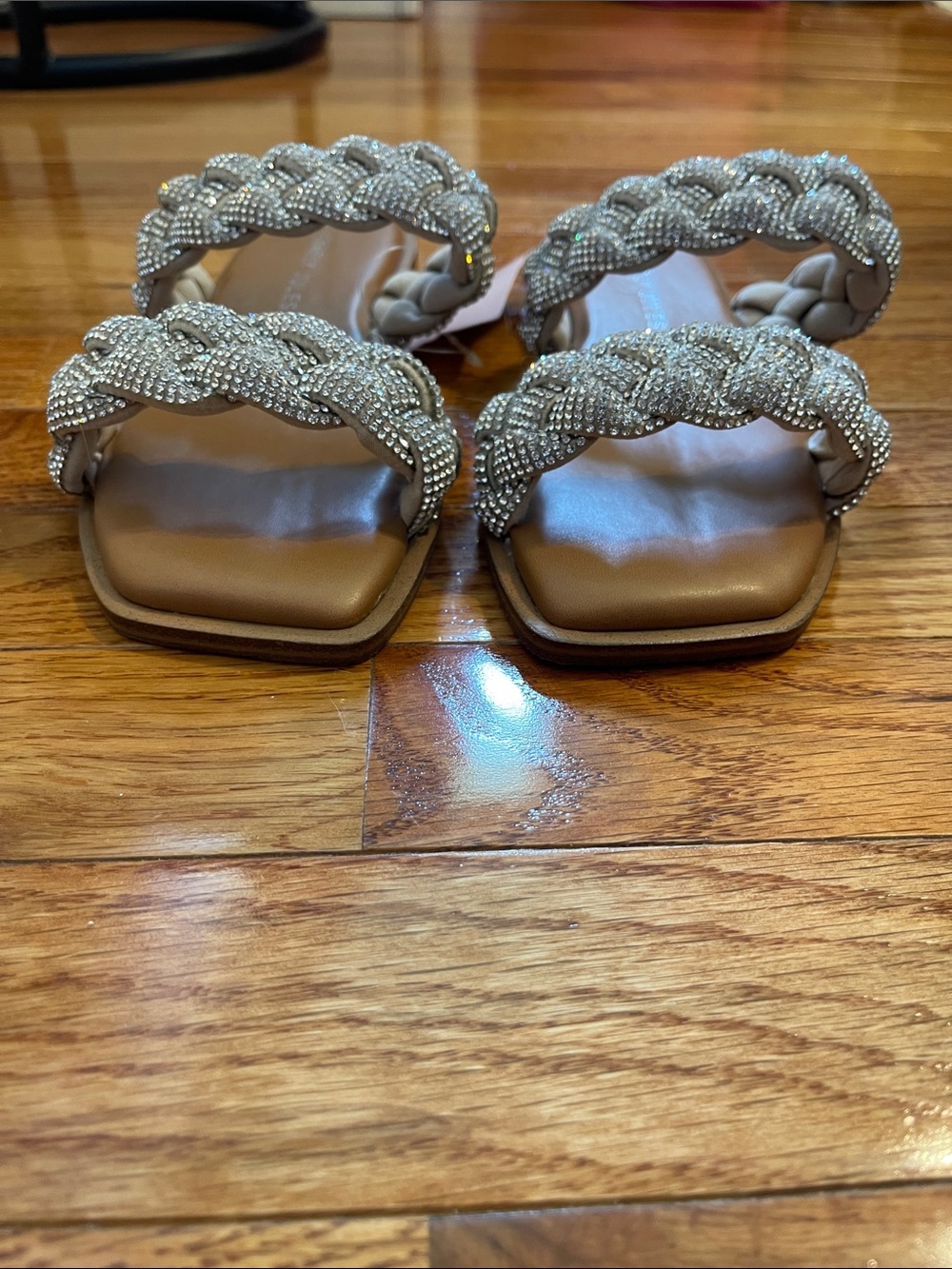 NWT Sincerely Jules Braided Rhinestone Silver Double-Strap Slide Sandals Sz 7 - Picture 2 of 7